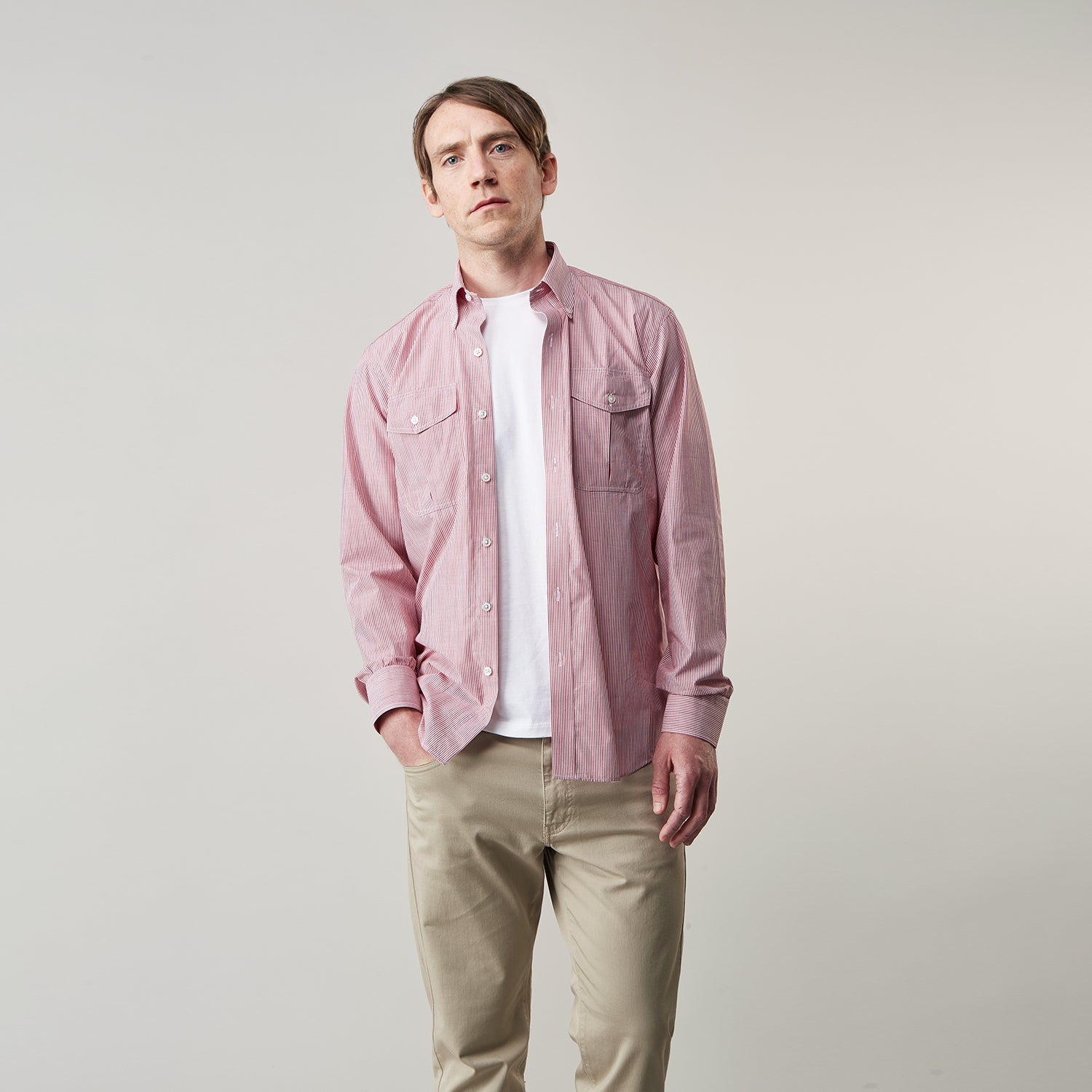 View 2 of product Dark Red Chambray Stripe Weekend Fit Shirt With Dorset Collar