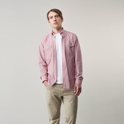 Dark Red Chambray Stripe Weekend Fit Shirt With Dorset Collar Image 1