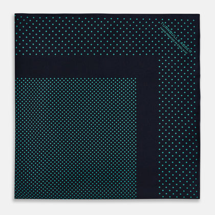 Navy and Petrol Green Dot Silk Pocket Square Image 3