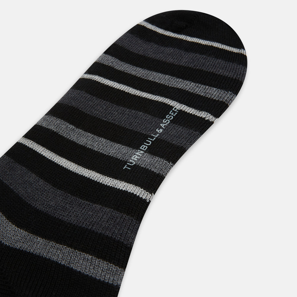 Chocolate Melange Striped Merino Wool Long Socks