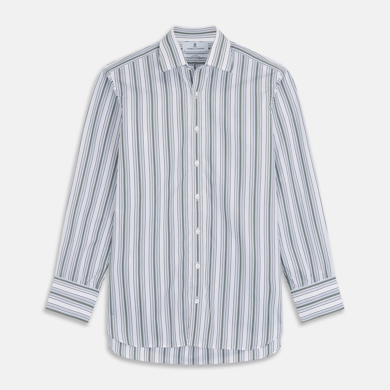View 1 of product Green Multi Stripe Regular Fit Shirt with T&A Collar & 3 Button Cuffs