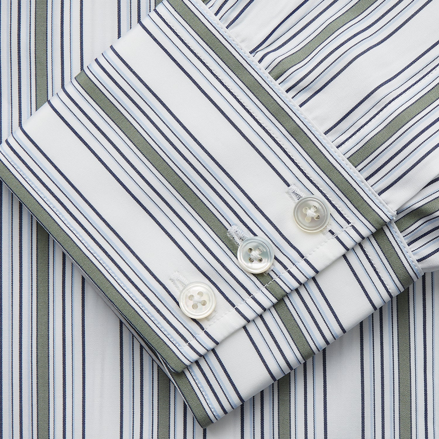 View 3 of product Green Multi Stripe Regular Fit Shirt with T&A Collar & 3 Button Cuffs