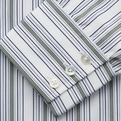 Green Multi Stripe Regular Fit Shirt with T&A Collar & 3 Button Cuffs Image 2