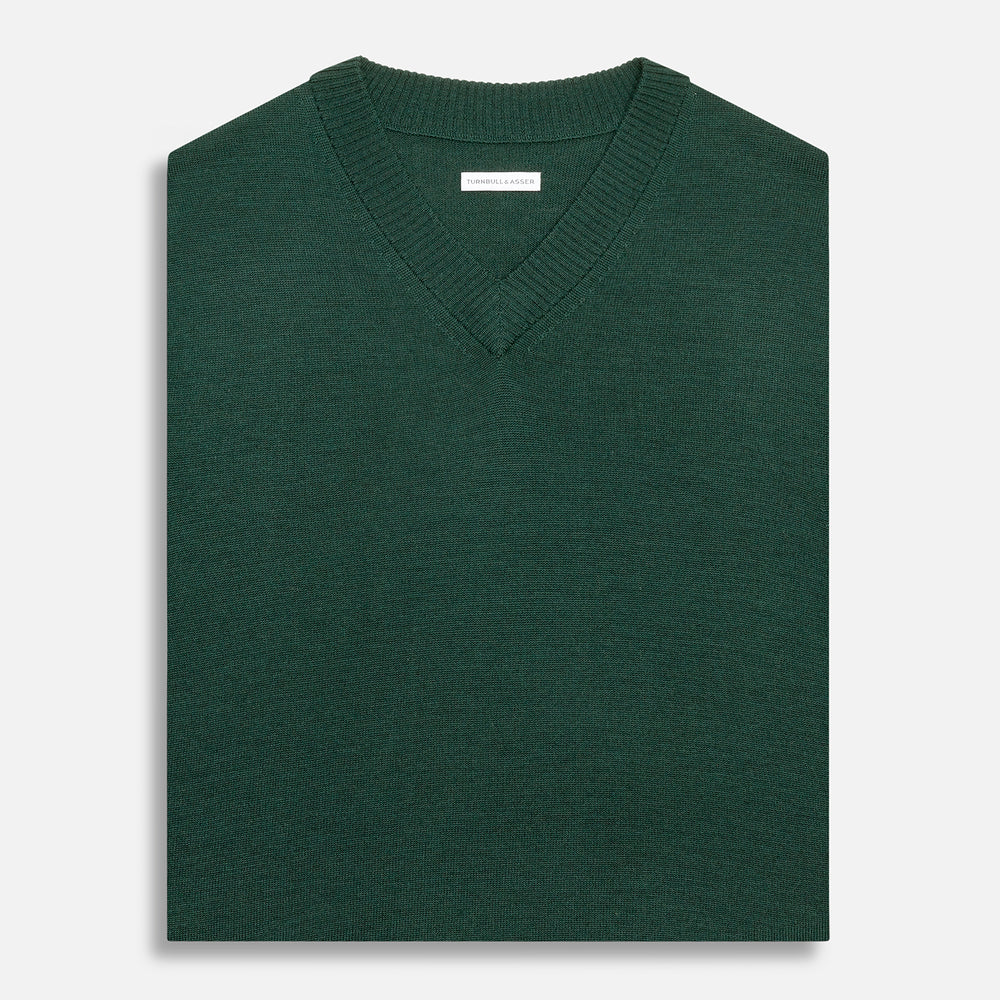 Petrol Green Fine Merino V-Neck Vest