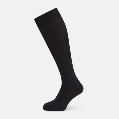 Charcoal/Brown Dash Striped Long Socks