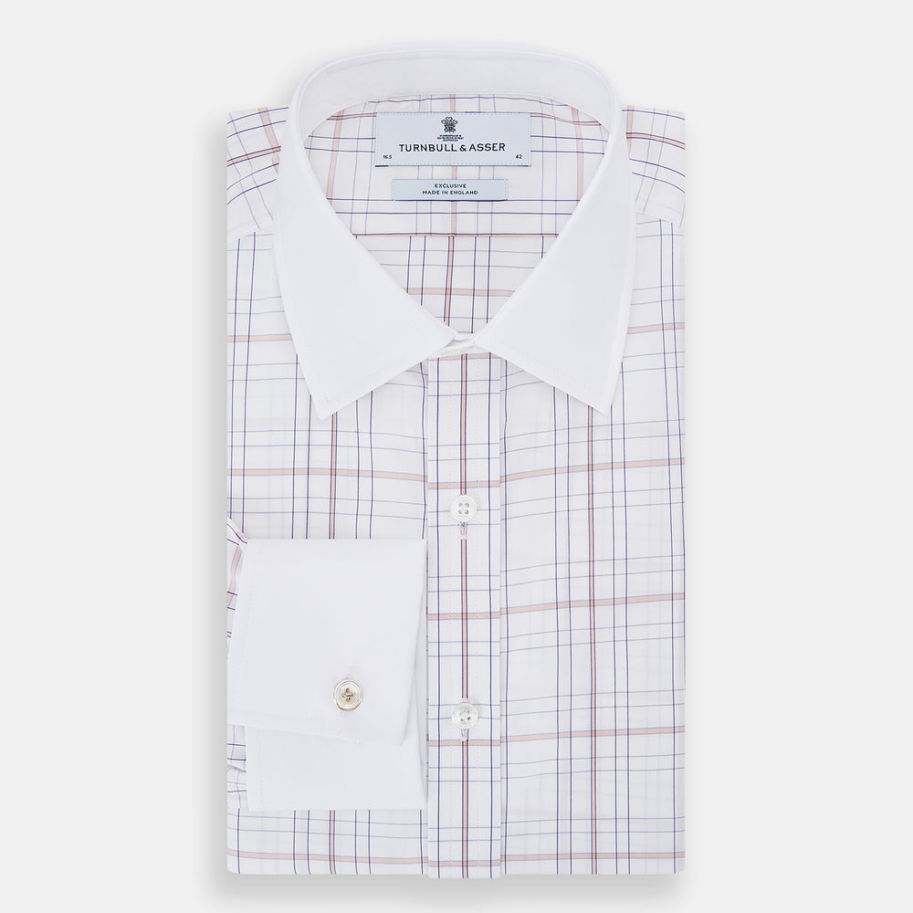 Purple Multi Plaid Check Shirt with Contrast Collar and Double Cuffs