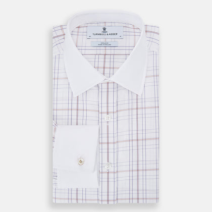 Purple Multi Plaid Check Shirt with Contrast Collar and Double Cuffs Image 9