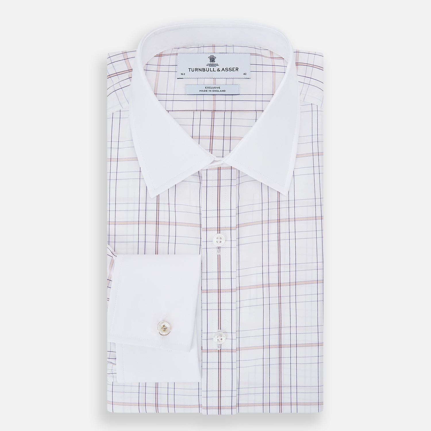 View 5 of product Purple Multi Plaid Check Shirt with Contrast Collar and Double Cuffs