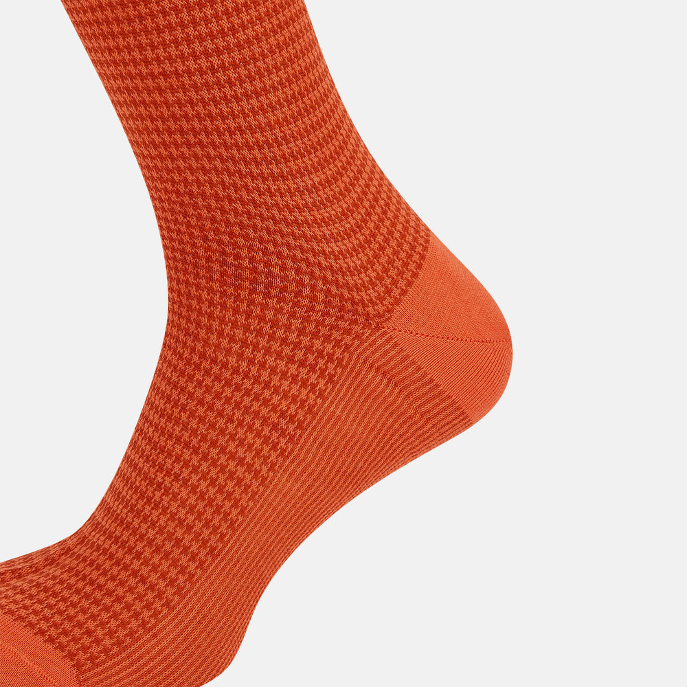 Orange Houndstooth Mid-Length Socks