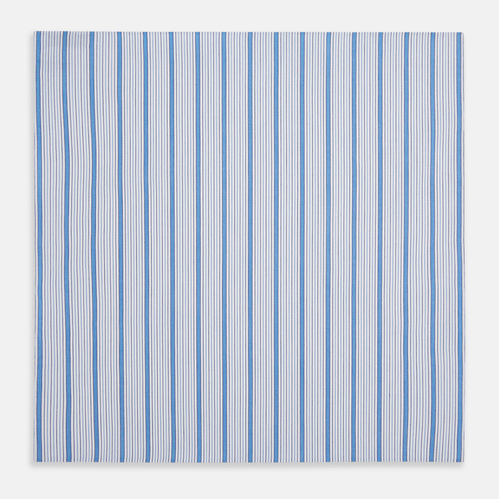 Hand Rolled Blue Multi Track Stripe Handkerchief