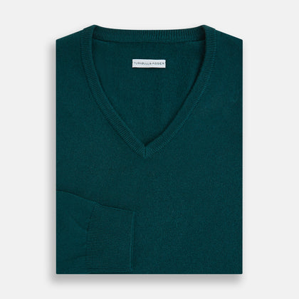 Moss Green Cashmere V-Neck Jumper Image 3