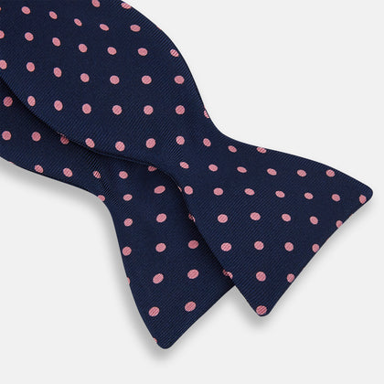Navy and Pink Spot Silk Bow Tie Image 2