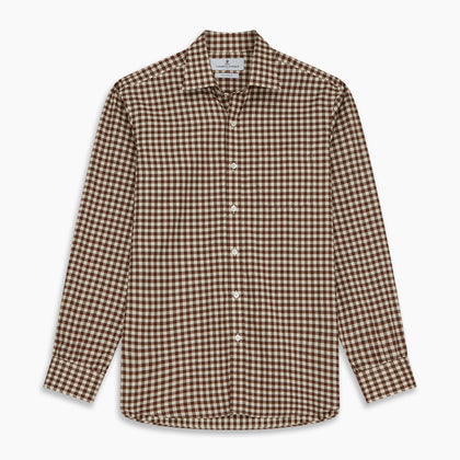 Brown Check Weekend Fit Shirt with Derby Collar and 1-Button Cuffs Image 6