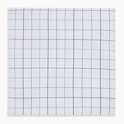 Hand Rolled Blue Grid Check Handkerchief Image 4