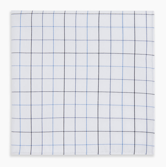 Hand Rolled Blue Grid Check Handkerchief Image 3