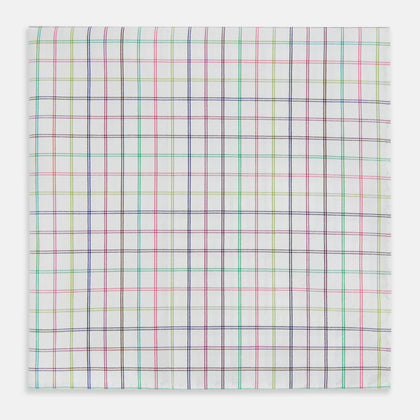 Green Multi Double Grid Check Hand-Rolled Handkerchief Image 2