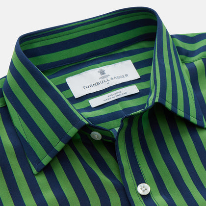 Green and Navy Candy Stripe Silk Weekend Fit Harold Shirt Image 2