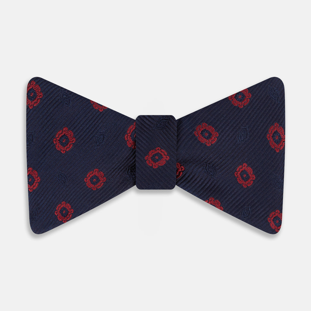 Navy and Burgundy Motif Silk Bow Tie