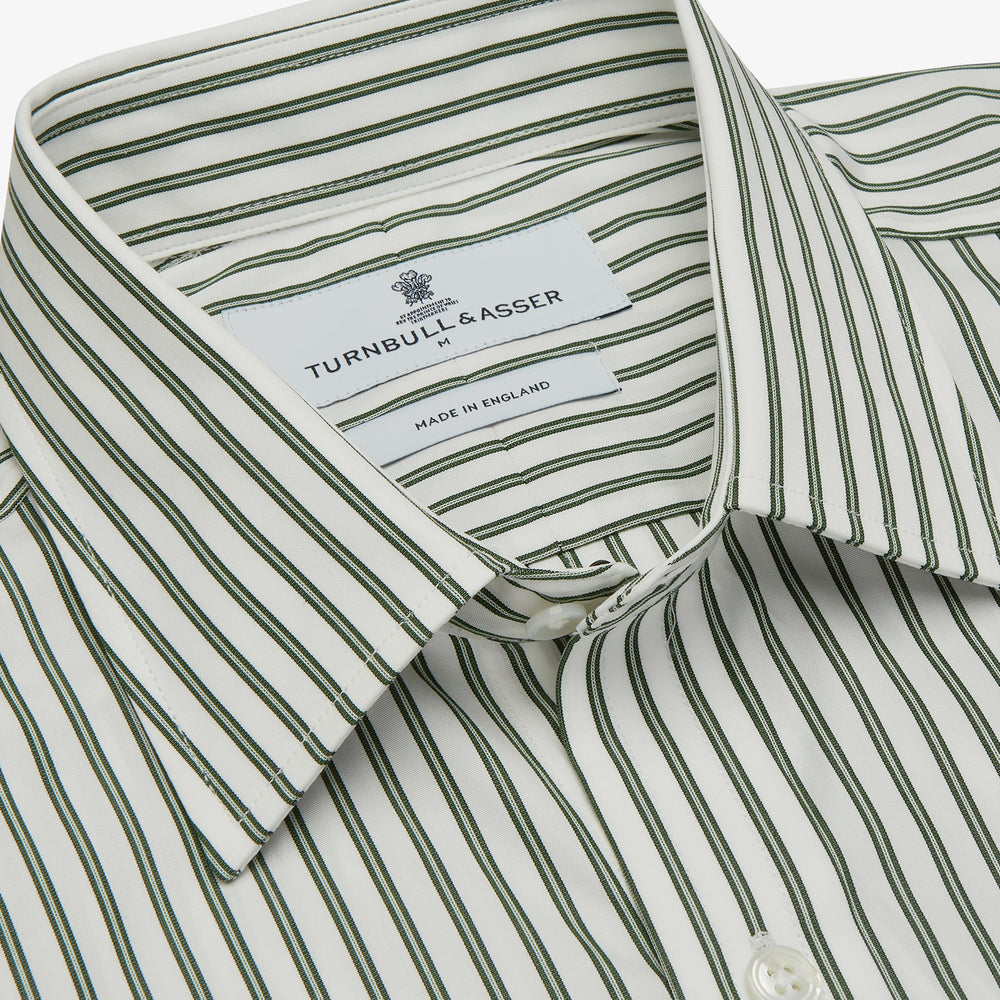 Green Stripe Weekend Fit Shirt with Derby Collar and 1-Button Cuffs