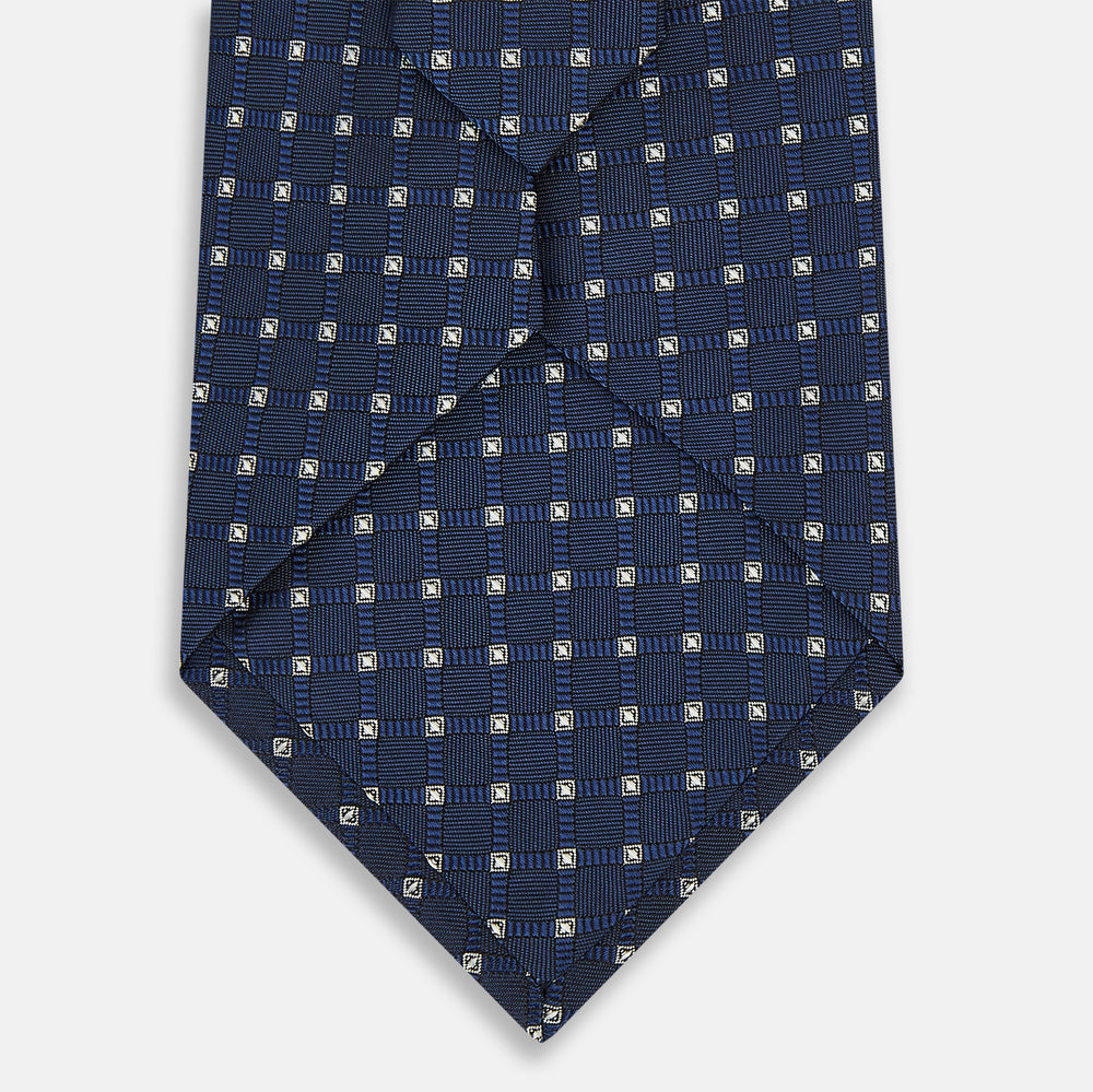 Navy and White Geometric Silk Tie