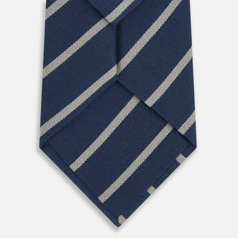 Navy Block Stripe Silk Blend Tie