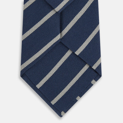 Navy Block Stripe Silk Blend Tie Image 2