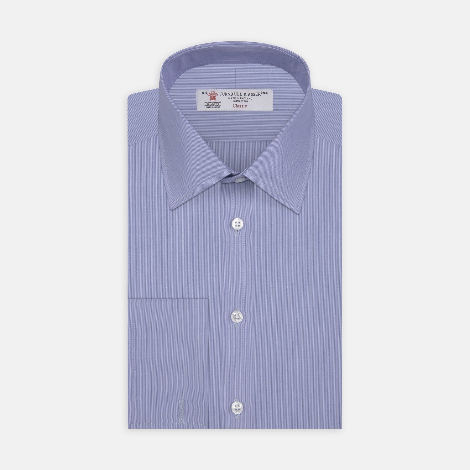 Blue Hairline Stripe Shirt with T&A Collar and Double Cuffs