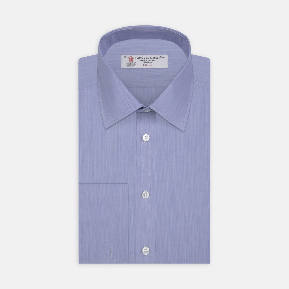 Blue Hairline Stripe Shirt with T&A Collar and Double Cuffs