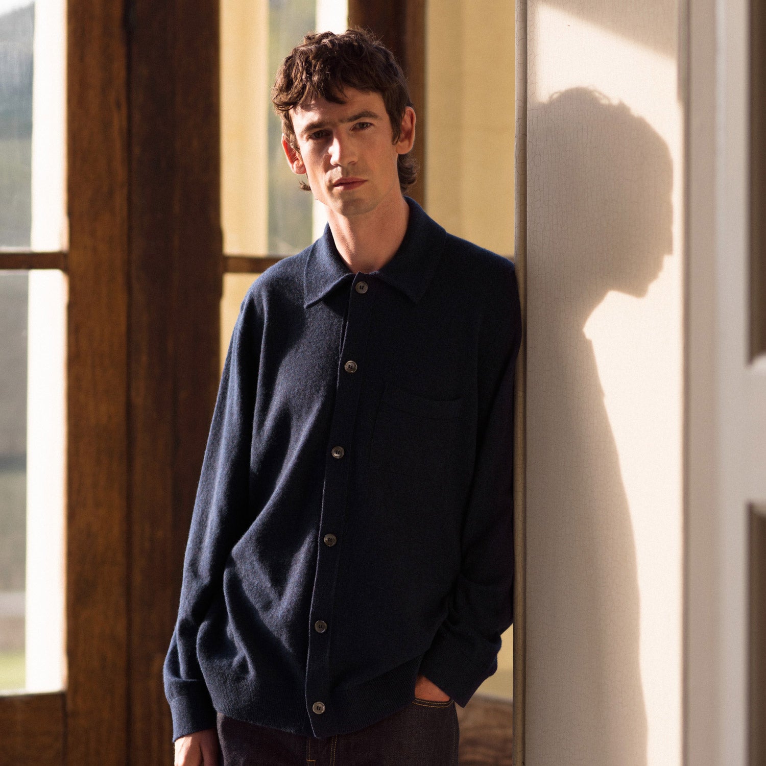 View 5 of product Navy Cashmere Duncan Knitted Shirt