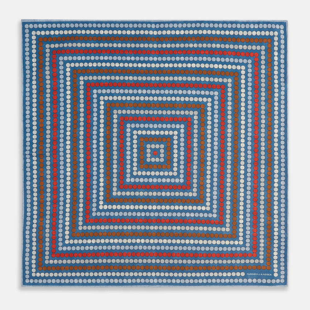 Blue Bonnet Dots and Floral Tile Double-Sided Silk Pocket Square