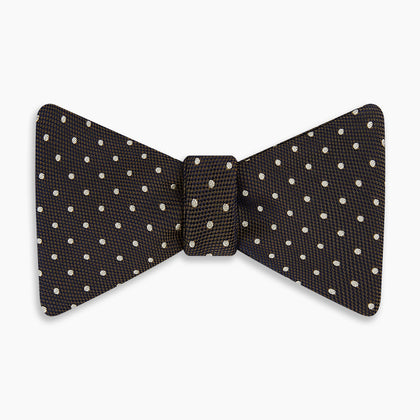 White and Brown Micro Dot Silk Bow Tie Image 3