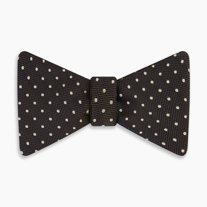 White and Brown Micro Dot Silk Bow Tie Image 3