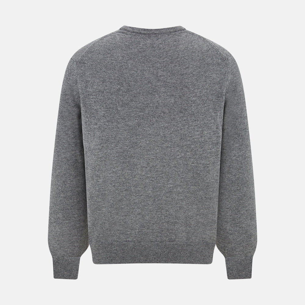 Grey Melange Cashmere V-neck Jumper