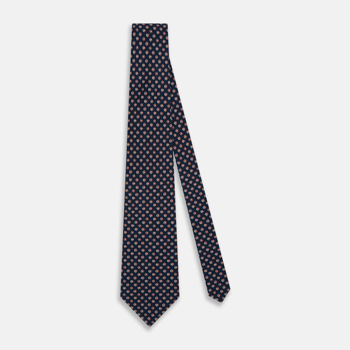 Navy and Red Circle Foulard Silk Tie Image 1