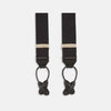 View 1 of product The Turnbull & Asser Black Herringbone Adjustable Silk Braces feature leather button loops and silver metal clips, shown on a white background—an elegant accessory to elevate any outfit.