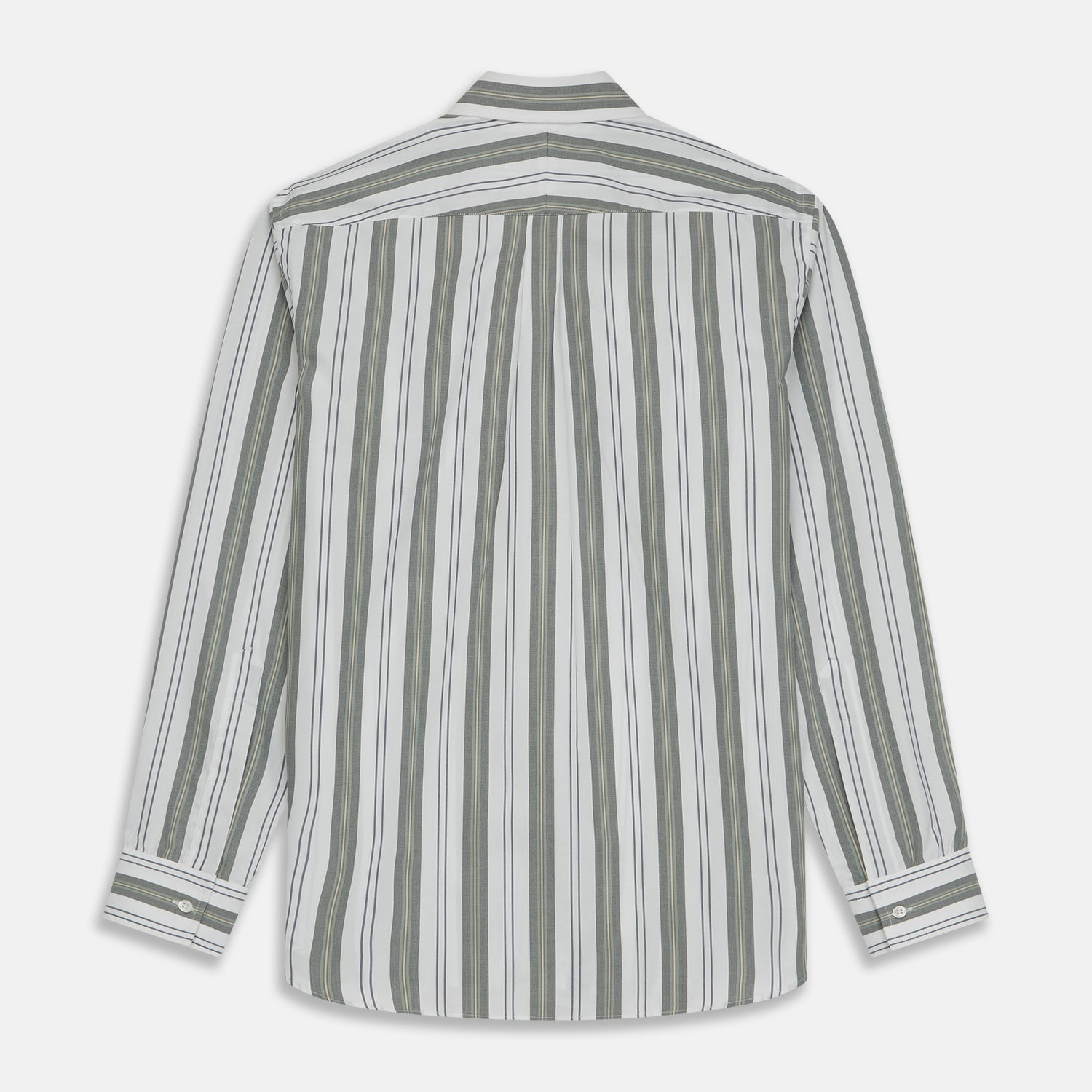 View 6 of product Green, Blue & White Stripe Weekend Fit Shirt with Derby Collar & 1-Button Cuffs