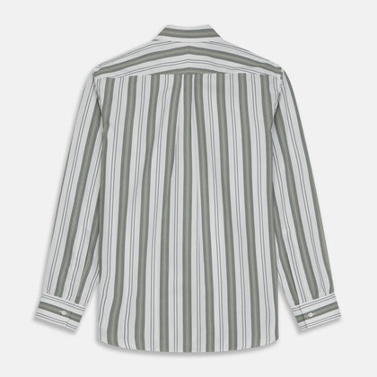 Green, Blue & White Stripe Weekend Fit Shirt with Derby Collar & 1-Button Cuffs Image 5