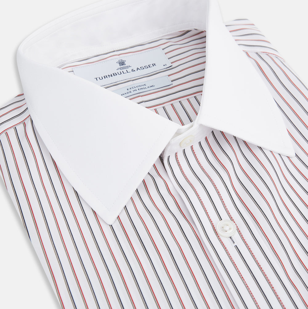 Red Double Stripe Shirt with Contrast T&A Collar and Cuffs