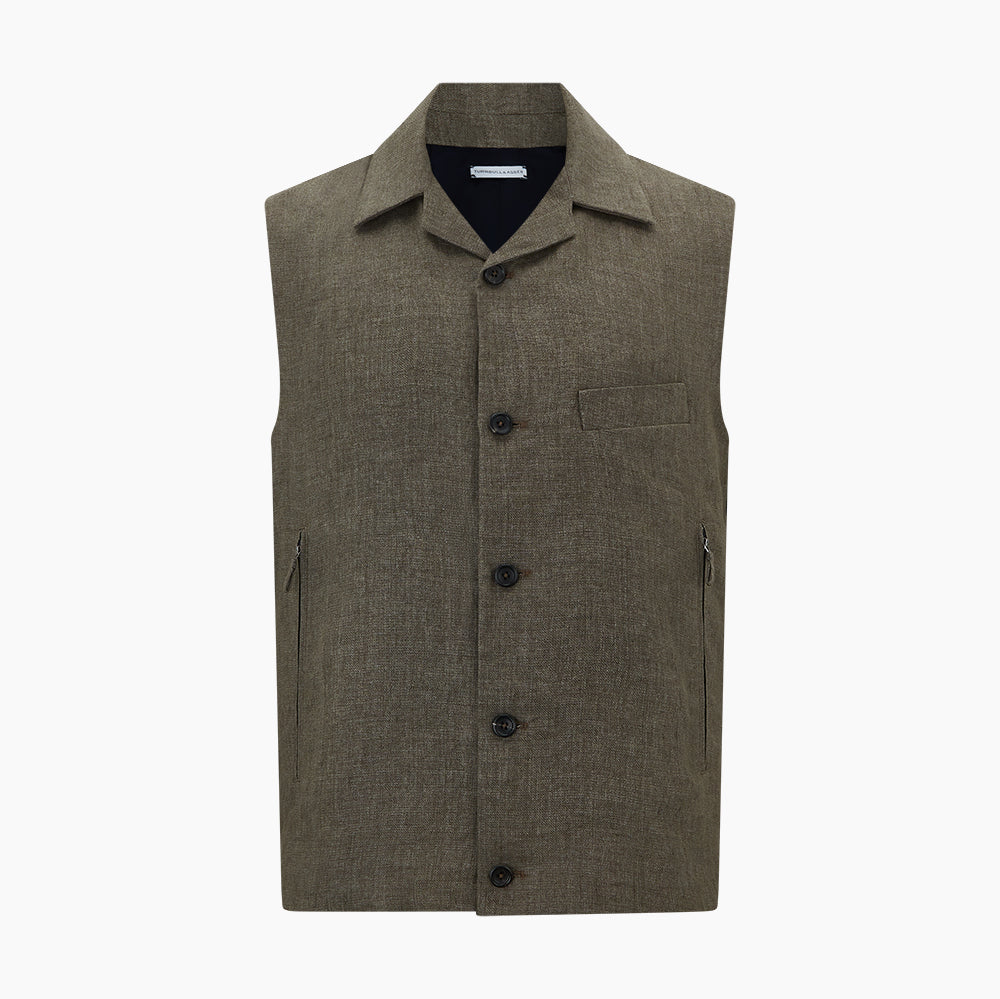 Olive Collared Linen Waistcoat