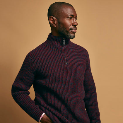 Burgundy Mullion Half Zip Rib Cashmere Jumper Image 6