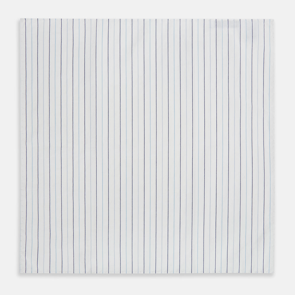 Navy and Blue Wide Pinstripe Hand-Rolled Handkerchief