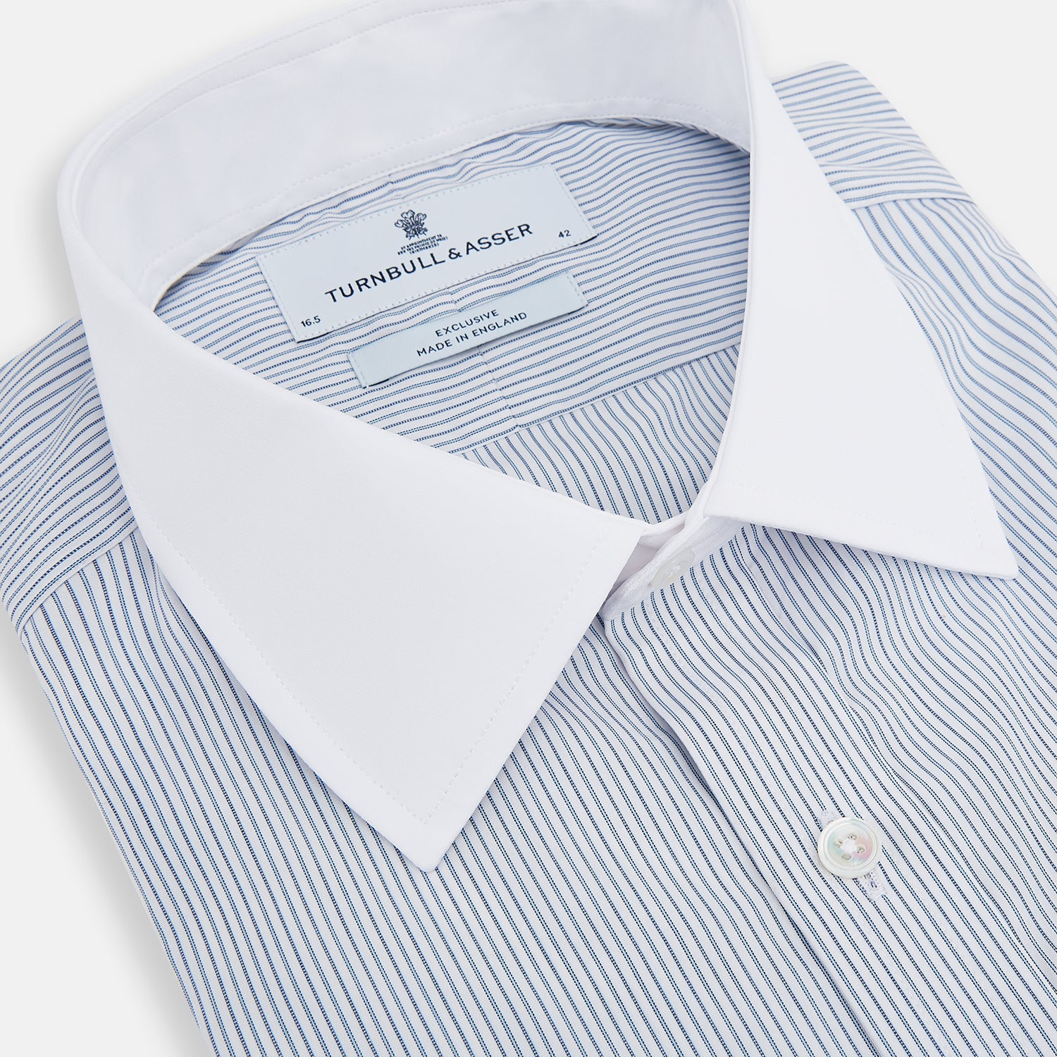 View 2 of product Navy and Blue Ticking Stripe Shirt with Contrast Collar and Double Cuffs