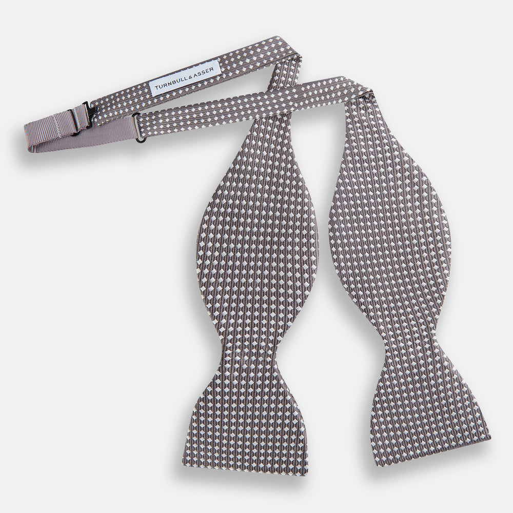 Grey and White Diamond Silk Bow Tie