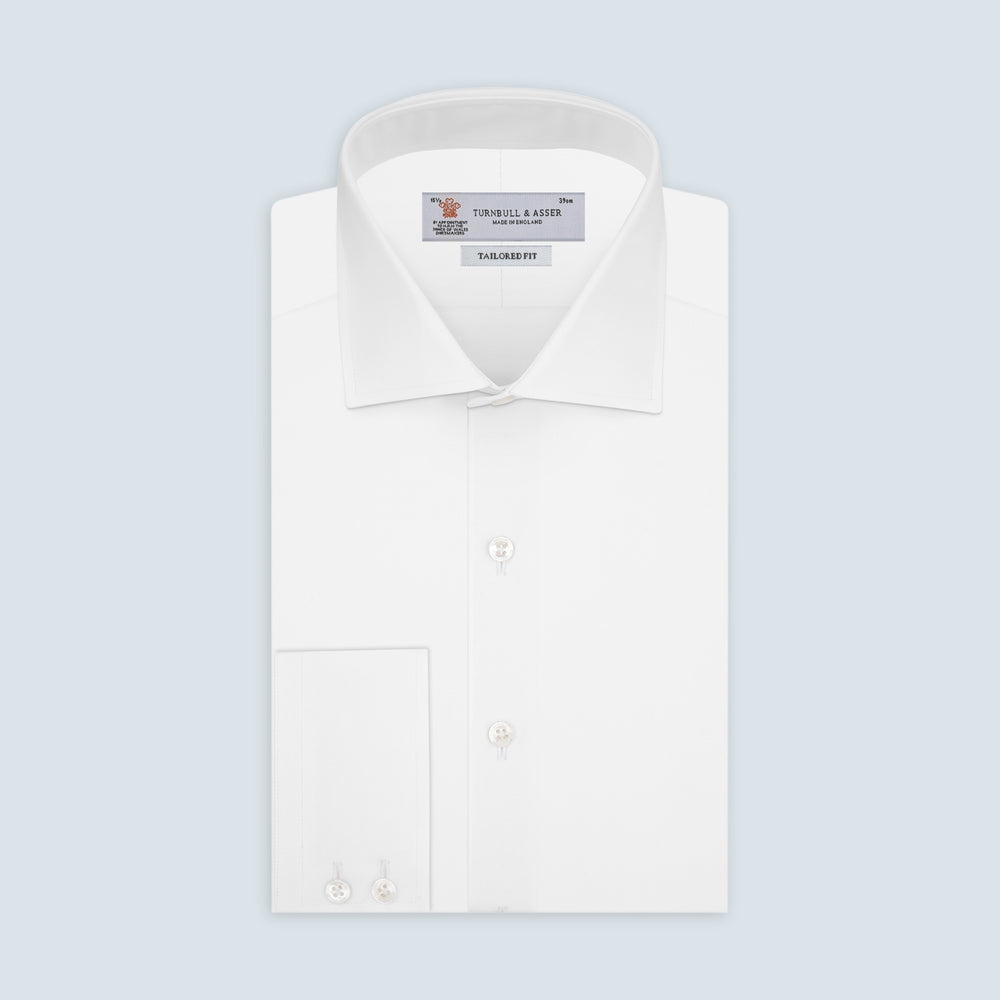 Tailored Fit Two-Fold 120 White Cotton Shirt with Kent Collar and 2-Button Cuffs