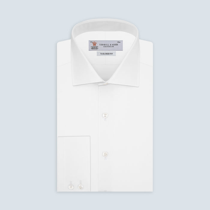 Tailored Fit Two-Fold 120 White Cotton Shirt with Kent Collar and 2-Button Cuffs