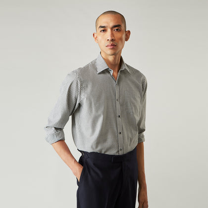Grey Check Weekend Fit Flannel Shirt with Derby Collar and 1-Button Cuffs Image 5