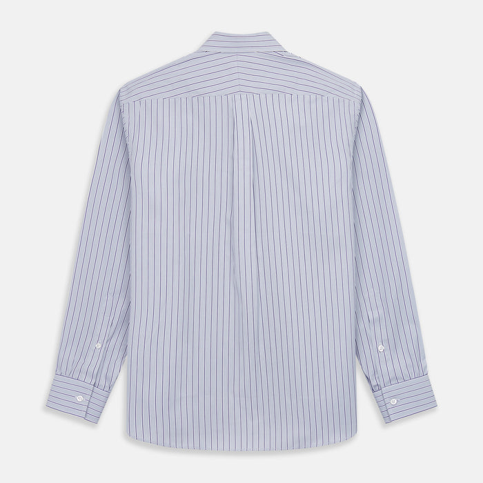 Navy & Blue Stripe Weekend Fit Shirt with Derby Collar and Single Button Cuffs Image 4