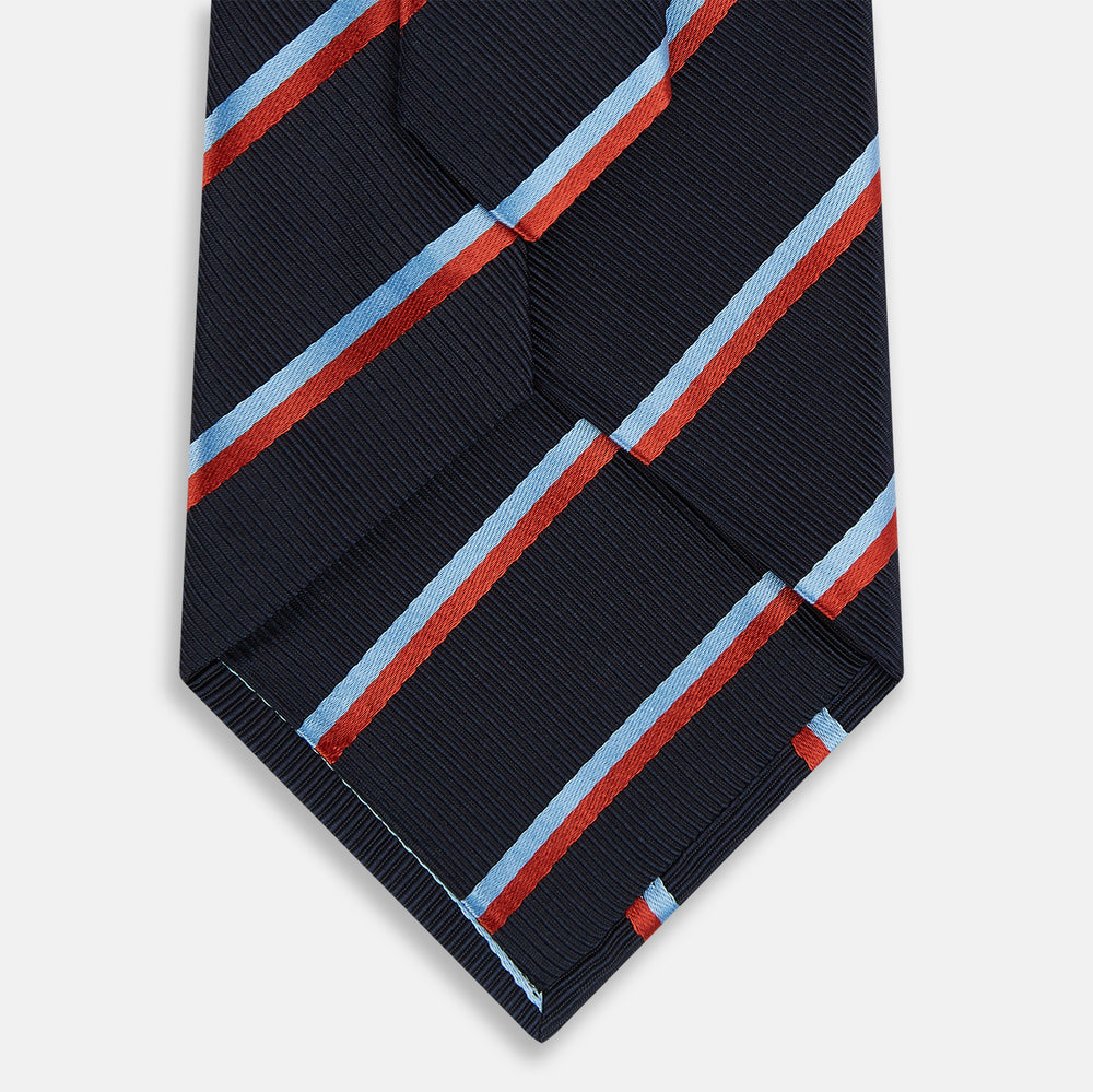 Red And Blue Stripe Silk Blend Tie