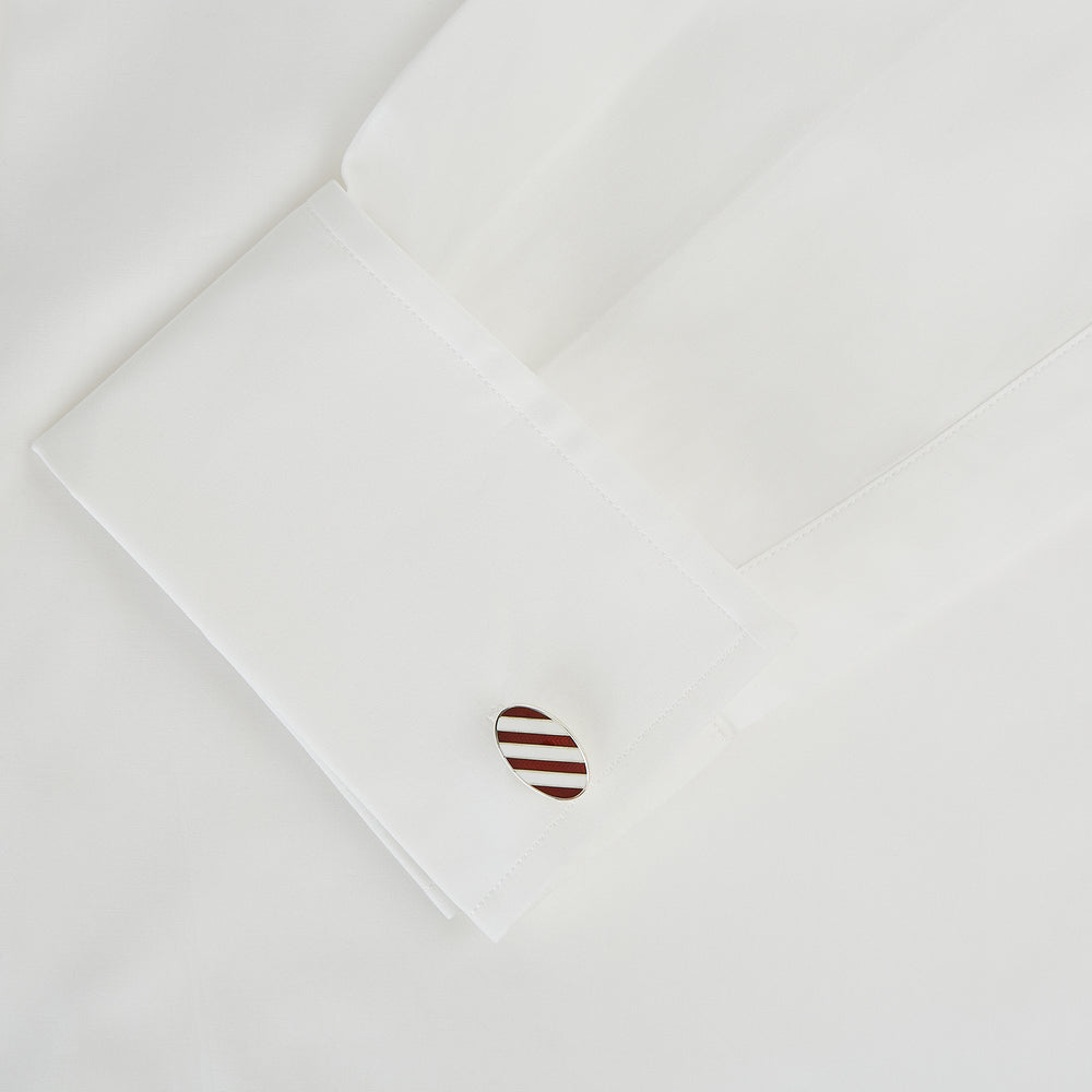 Burgundy and White Striped Oval Enamel Cufflinks