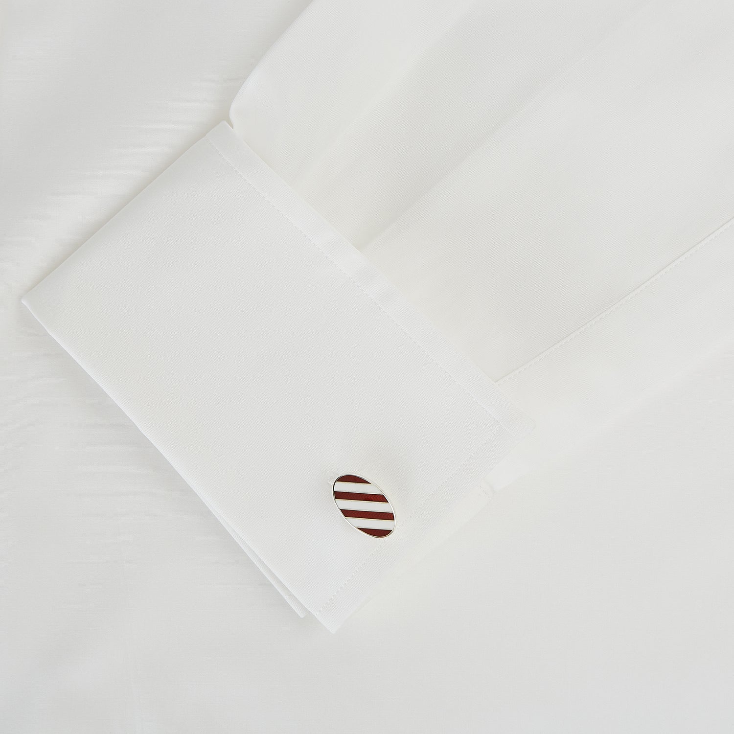 View 3 of product Burgundy and White Striped Oval Enamel Cufflinks